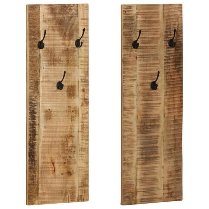 VidaXL Porte-manteau mural 2 pcs Bois de manguier massif 36x110x3 cm