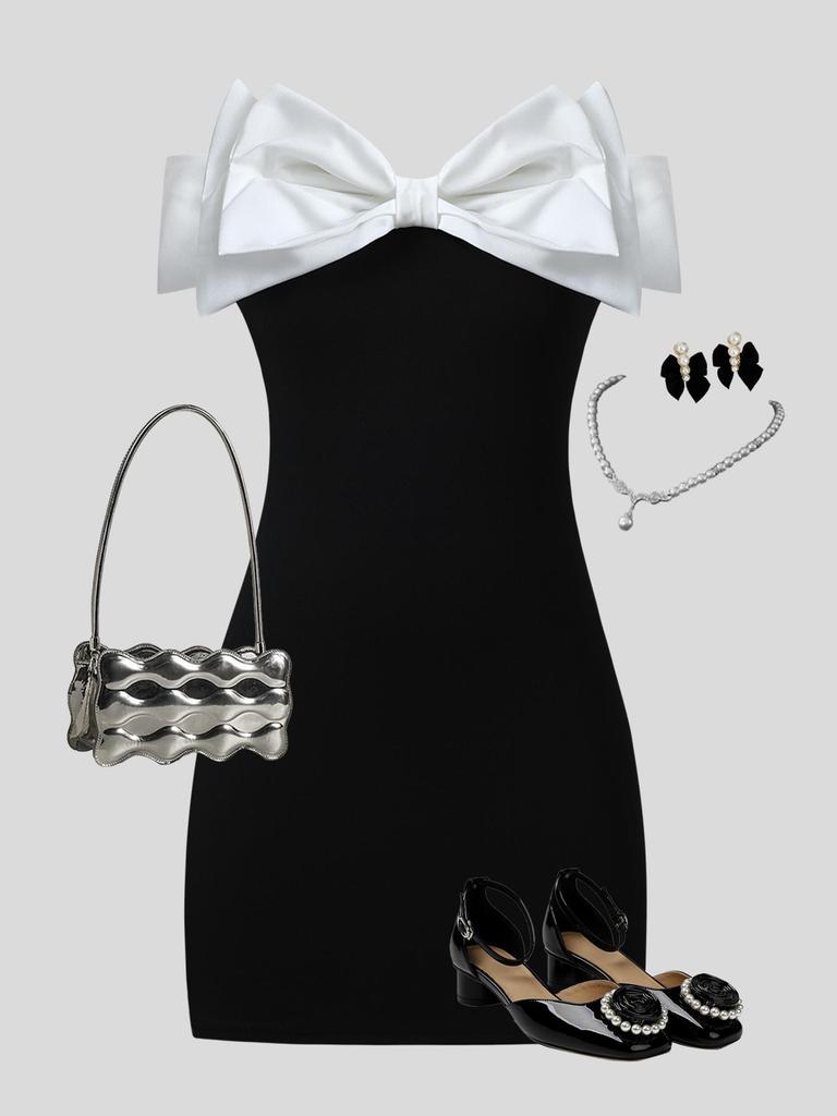 Zomerfeest Vakantiejurk voor Meisjes met Strik, Formele Strapless Zwarte Buisjurk