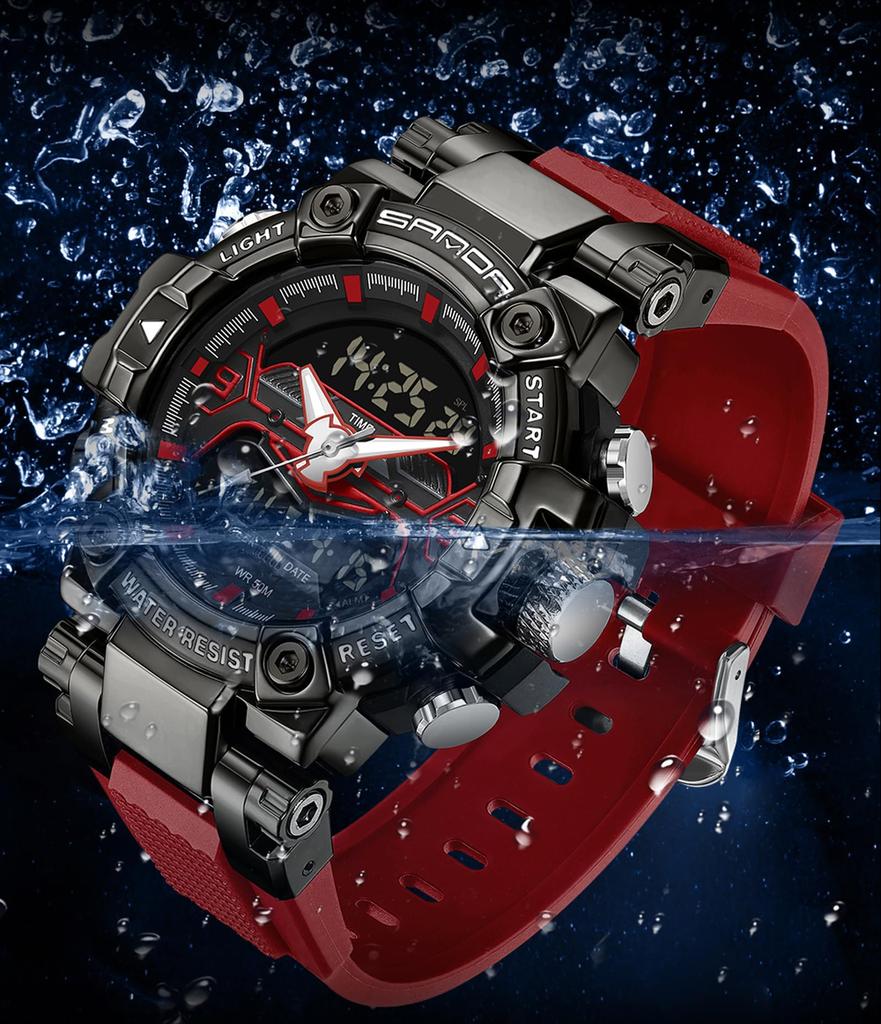 Findtime 2024 Reloj Digital para Hombre Doble Hora Analógico Militar Cronómetro Alarma Impermeable Reloj Deportivo Reloj para Correr Luz de Fondo Luminosa Día Fecha