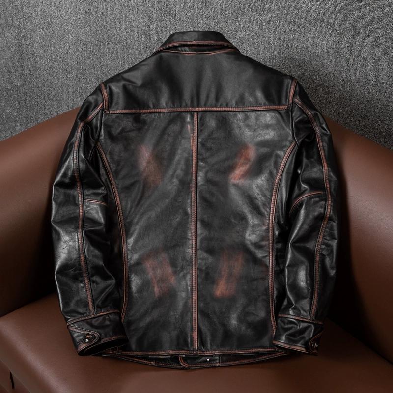 Vintage Handmade Distressed Vegetable Tanned Horsehide Leather Jacket for Men Oversize Long Coat