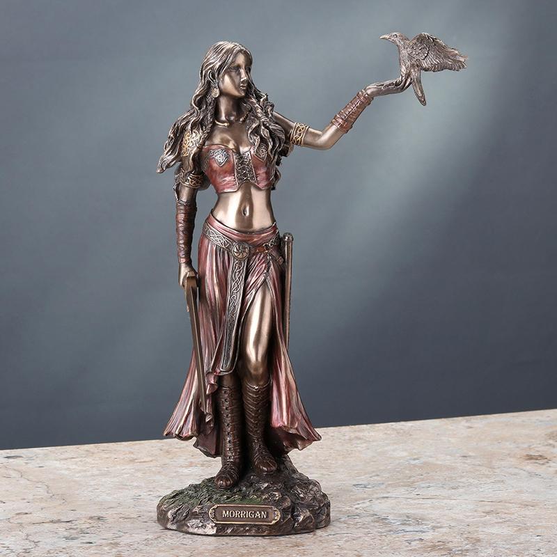 Morrigan Resin Statue Battle Goddess With Crow Mythological Decor Collector Edition For Meditation Room Or Study