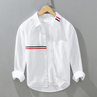 Spring White Patchwork Shirt Men Cotton Loose Long Sleeve Shirts Fashion