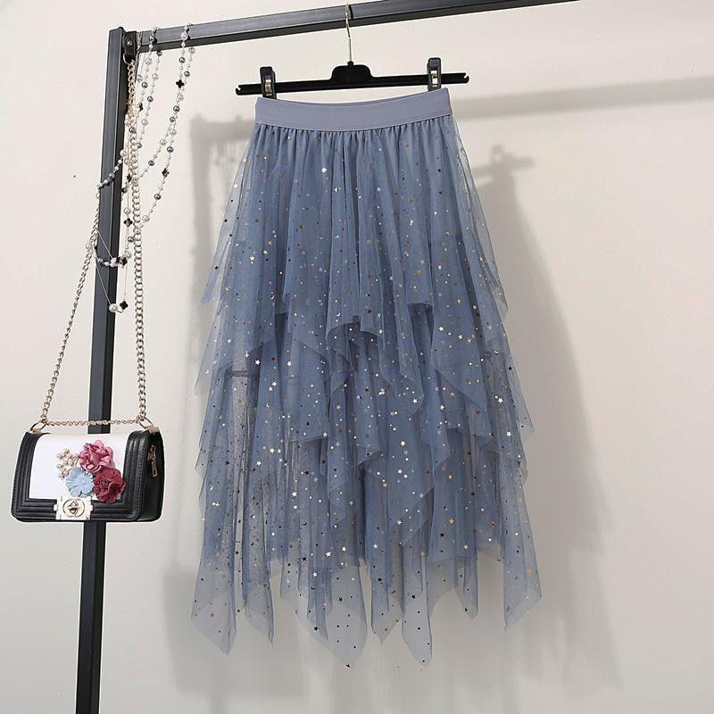 Unregelmäßiger Mesh High Waist Tüll Midi-Rock für Damen - Frühjahrsankunft 2025