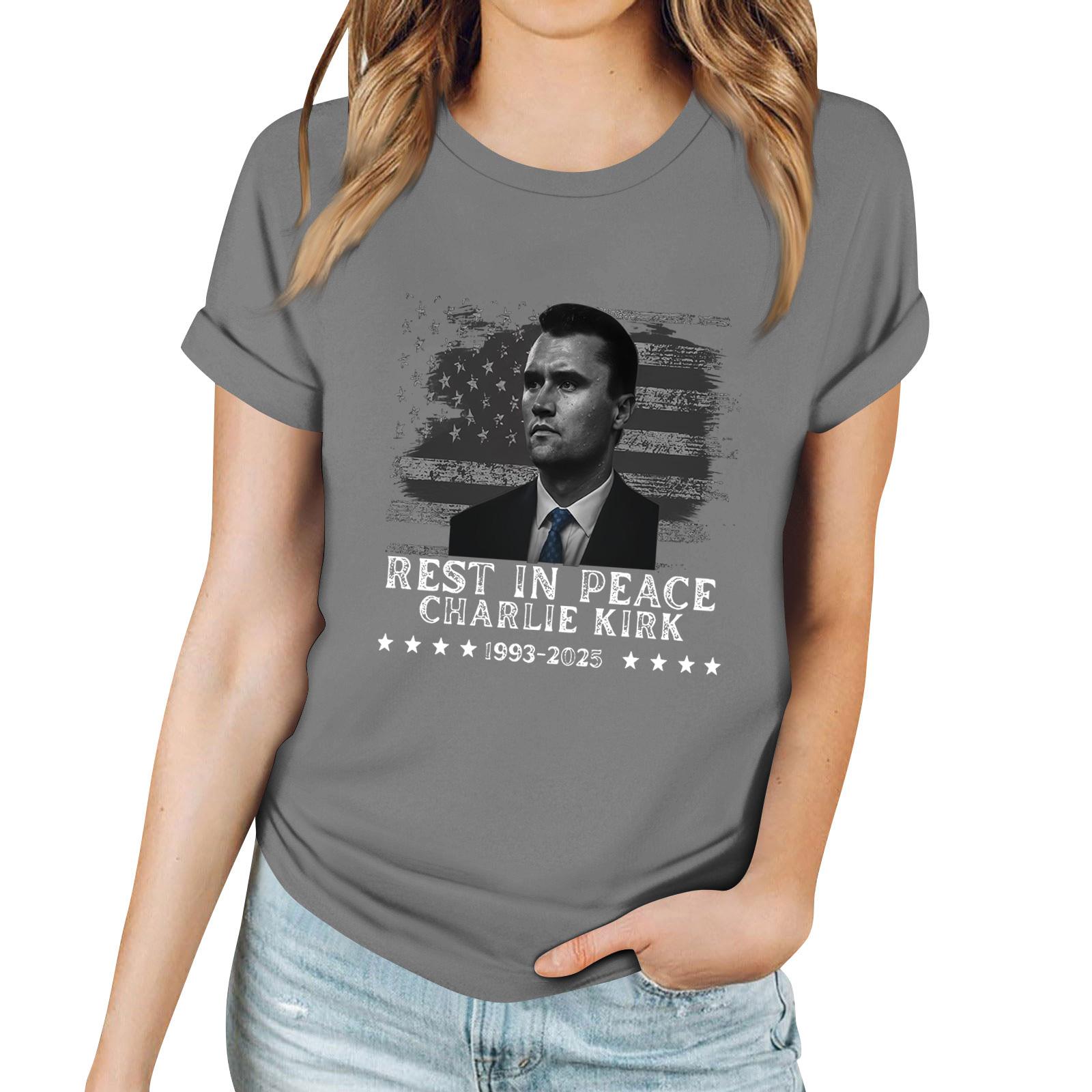 

Женская повседневная футболка с принтом, пуловер с круглым вырезом, топ с короткими рукавами L