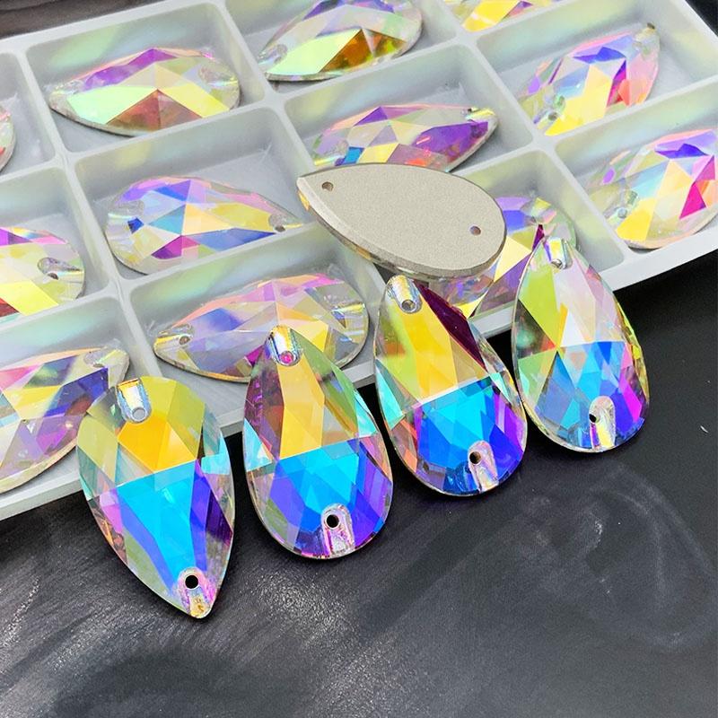 Gemstones Beads Sew On Rhinestone Glass Drop 10.5*18mm Ab Crystal