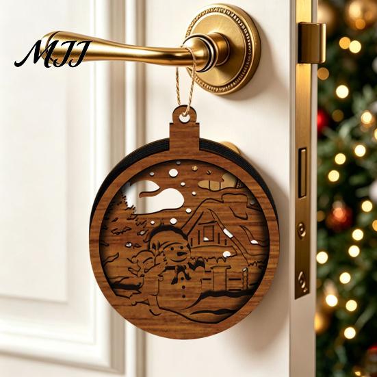Wooden Christmas Ornaments 3D Light Up Ornament, Layered House Tree Snowman Magnetic Fridge Magnets for Nativity Scene Hanging Decoration Xmas