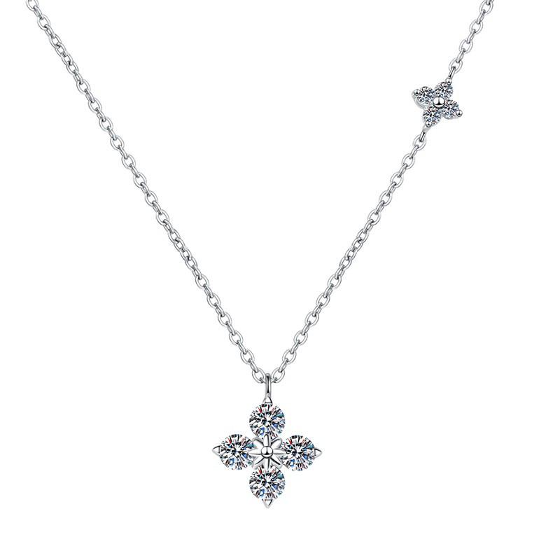 925 Sterling Silver Moissanite Four-Leaf Clover Pendant Necklace, 1.2 Carat for Women