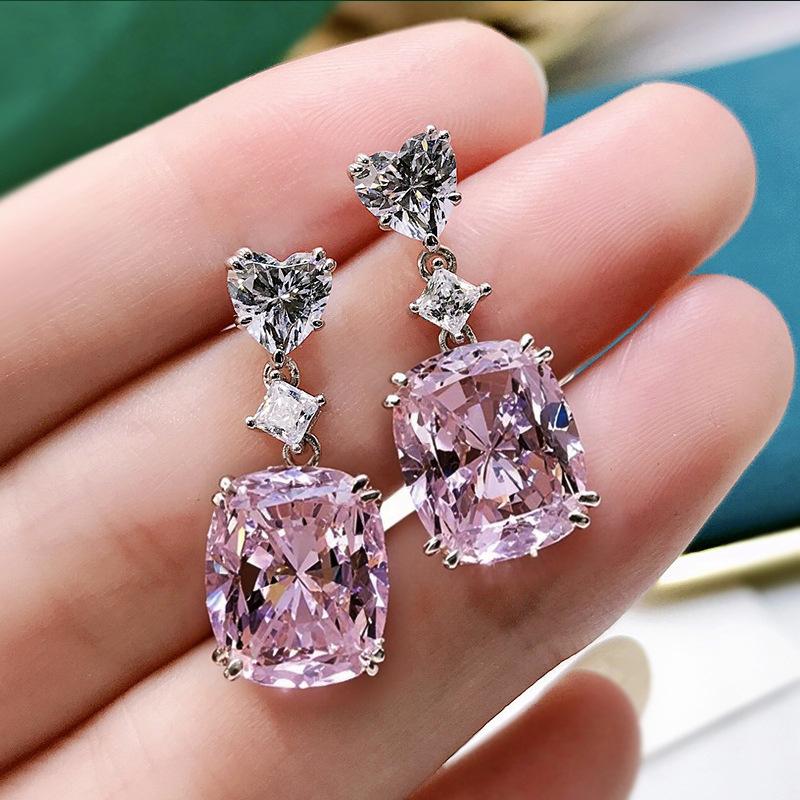 

2026 New European and American Pink Earrings for Women, Elegant, Loving, Sweet, Light Luxury, Geometric Zircon Accessories