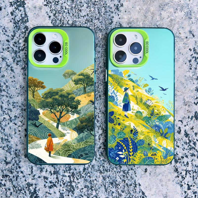 Spring Scenery in Field Phone Case For iPhone 14 12 11 13 Pro Max 13 Mini 15 Pro Max Plus Shockproof Laser Back Cover Funda Case