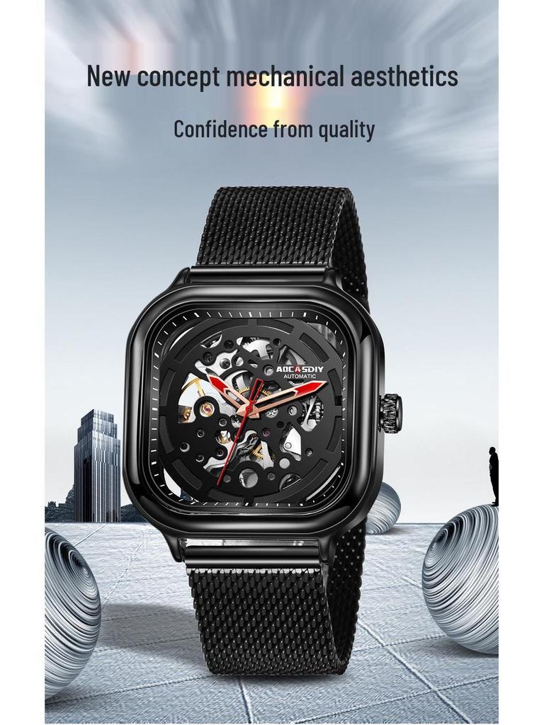Herren Echte Wasserdichte Automatische Mechanische Quadratische Uhr - Trendig, TikTok Favorit