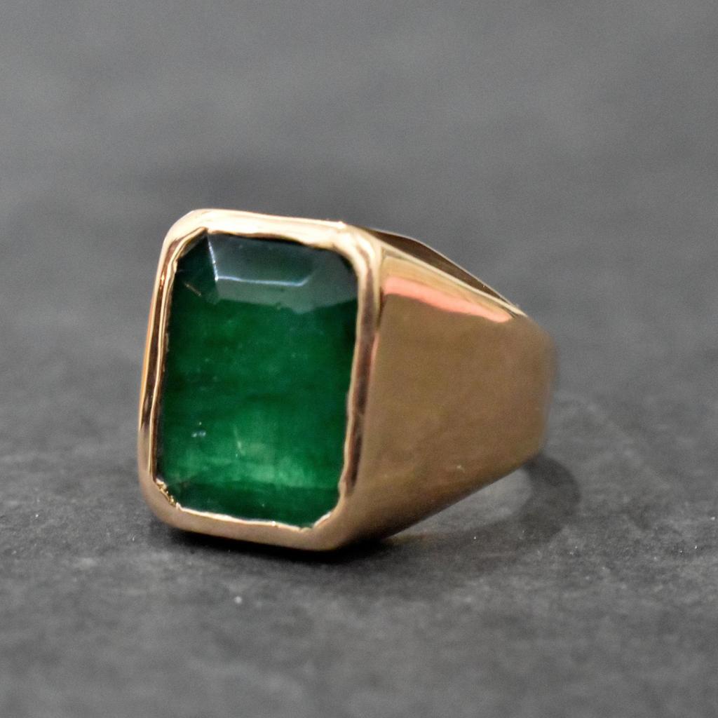 Rich Green Natural Emerald 925 Sterling Silver Yellow Gold Overlay Ring Jewelry, Handmade Gift Ring Jewelry
