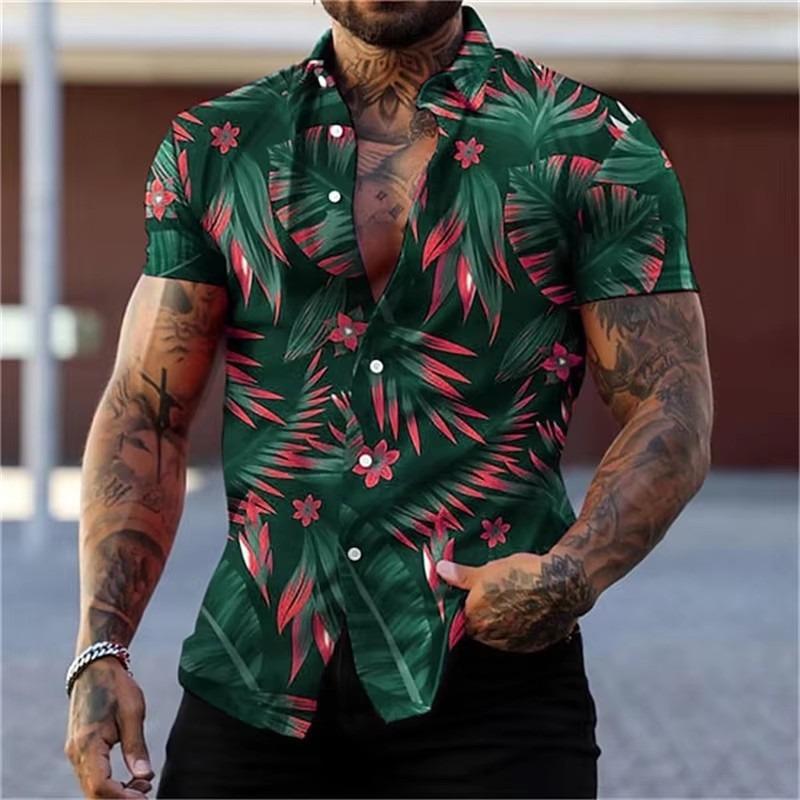 Golden Flower Plant Printing Shirt Summer Hawaiian Beach Vacation Clothing Men's Fashion Street Style Shirt Daily Men's and Women's Shirt