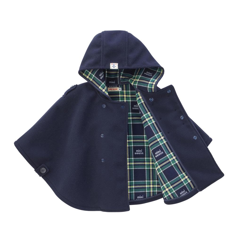 Cloak Cape Poncho Outer Fleece Made In Japan Boys Girls Baby Kids Clothing M Navy Blue [MIKI HOUSE] Children's 10-3861-494 (90-100cm)
