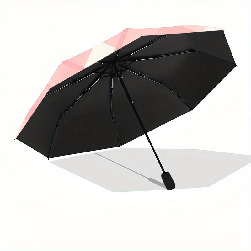 1pc Gingham Fabric Automatic Umbrella - Auto Open/Close Folding Umbrella with Reinforced 8-Rib Frame, Portable 3-Fold Compact Umbrella, Christmas