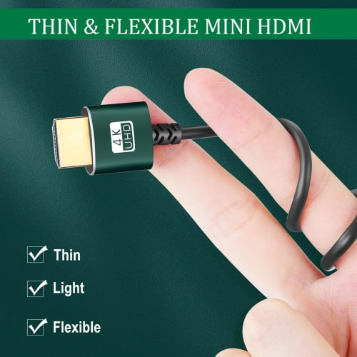 Thsucords Thin & Soft Mini HDMI to HDMI Cable 3M. Ultra Slim & Flexible Mini HDMI Cable 3D/4K@60Hz/18gbps/2160P/1080P Eligible Billing Available