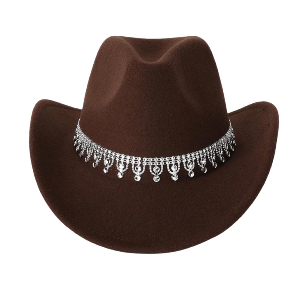 Sparkling Western Cowboy Hat Rhinestone Decoration Top Hat Elegant Felt Fedora Hat Women
