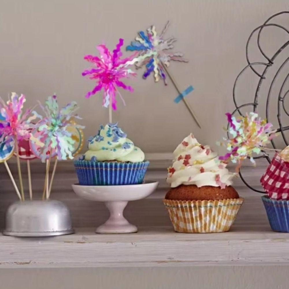 10 pieces Sparkle Foil Firework Cupcake Toppers Fireworks Tassels Cake Plugin  Party Supplies