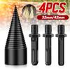4Pcs 32/42mm Firewood Splitter Drill Bit Round/Hex/Triangle Shank Wood Cone Reamer Punch Driver Step Drill Bit Woodworking Tool
