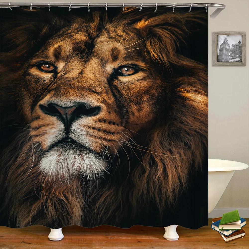 Lion Pattern 3D Printing Shower Curtains Home Decor Multi-size Grey Shower Curtain Animal Waterproof Bath Screen for Bathroom