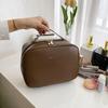 New Pu Brown Makeup Bag, Large Capacity, Portable Cosmetic Organizer, and Travel Toiletry Bag