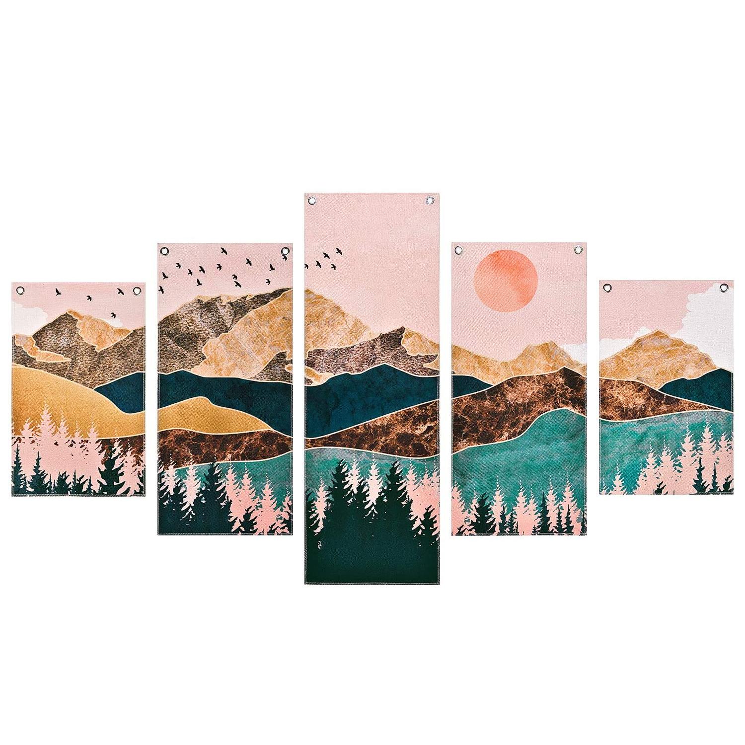 

Настенное искусство, печать на холсте, 5 шт., картины и постеры с изображением заката и гор, печать на холсте, современное украшение для дома, спальни, роспись без рамки 20x35cm*2 20x45cm*2 20x55cm*1