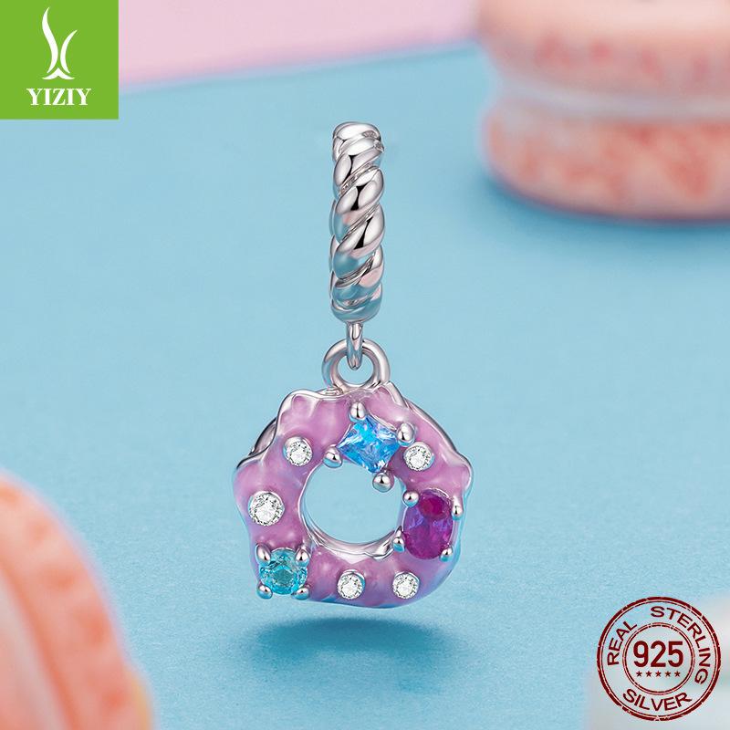 Dream Sweet Donut Candy Pendant Accessories S925 Sterling Silver Girl Heart Dessert Diy Beads