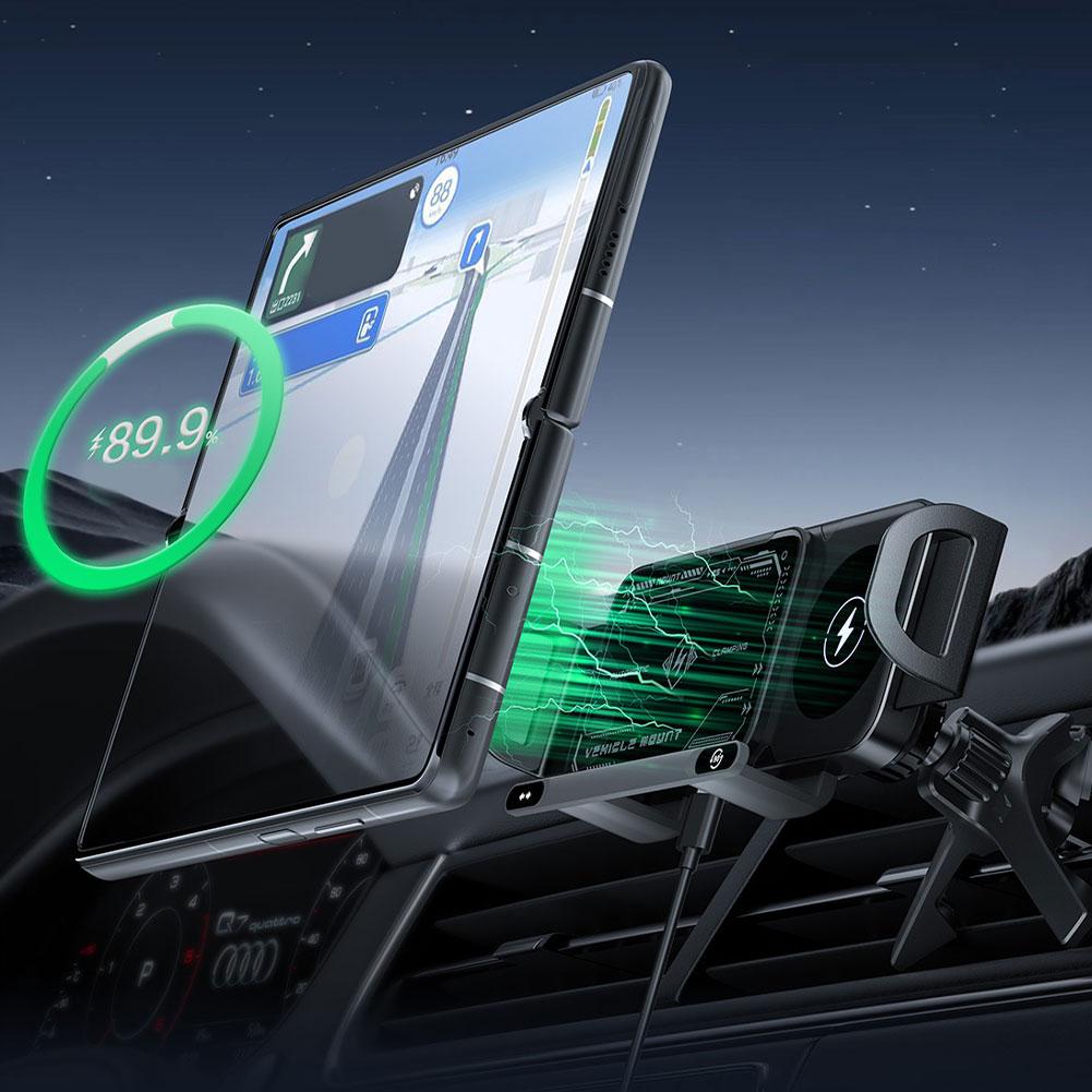 Bezdrátová nabíječka do auta Jednodotykový otočný držák telefonu do ventilace auta Rychlé nabíjení Držák mobilního telefonu pro smartphone/tablet/skládací telefon