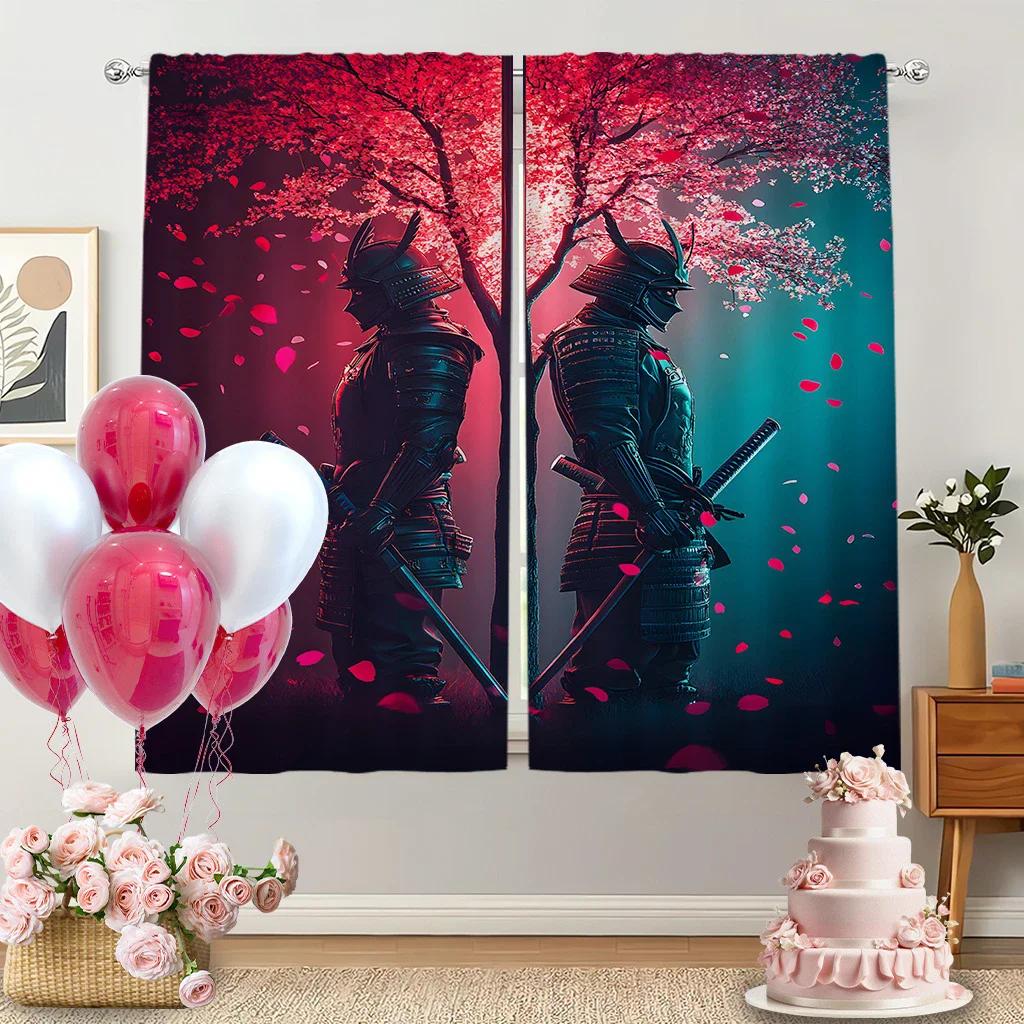 2pcs- Classic samurai design printed curtains   pole bag curtains   home decoration   room decoration