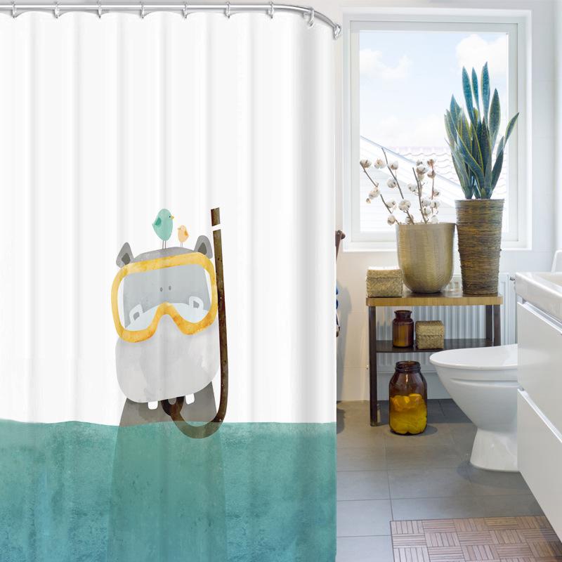 Bathroom Thickened Waterproof Curtain Mildew Proof Shower Curtain Shower Partition Curtain Shower Curtain Bathroom Curtain Free Perforation