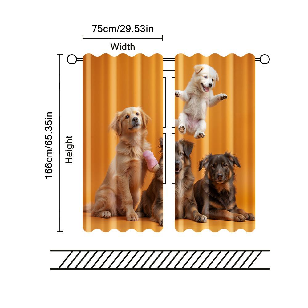 2 ks, filtrační závěsy (kromě prutů, nepohyblivé, bez baterií) Roztomilý kreslený pes pro použití v ložnicích a obývacích pokojích
