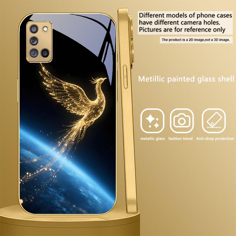 Reborn Golden Phoenix For Samsung A50 A51 A52 A53 A54 A55 56 14 15 13 16 26 31 32 33 34 35 70 71 72 73 Golden glass phone case