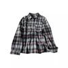 Women's Retro Plaid Brushed Shirt, Autumn/Winter Korean Style, Color Block, Loose Polo Collar, Thick Casual Top.