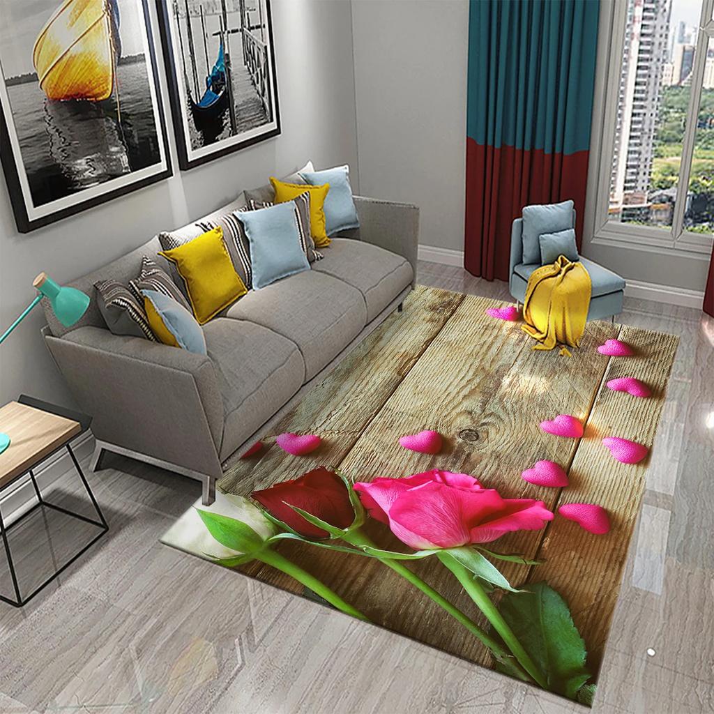 Rote Rosen Teppiche für Wohnzimmer Romantischer Blumenteppich Weiche Bodenmatte Blumenteppiche für Schlafzimmer Valentinstag Dekorative Bereichsmatten