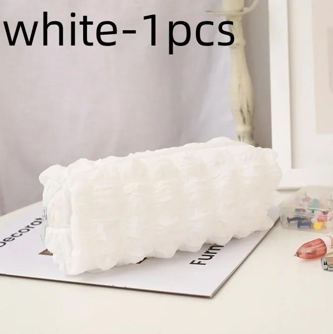 Cream Puff Pen Case Large Capacity Soft Solid Color Stationery Bag Pencil Case Fashionable and Simple Zipper Storage Clutch Bag белый