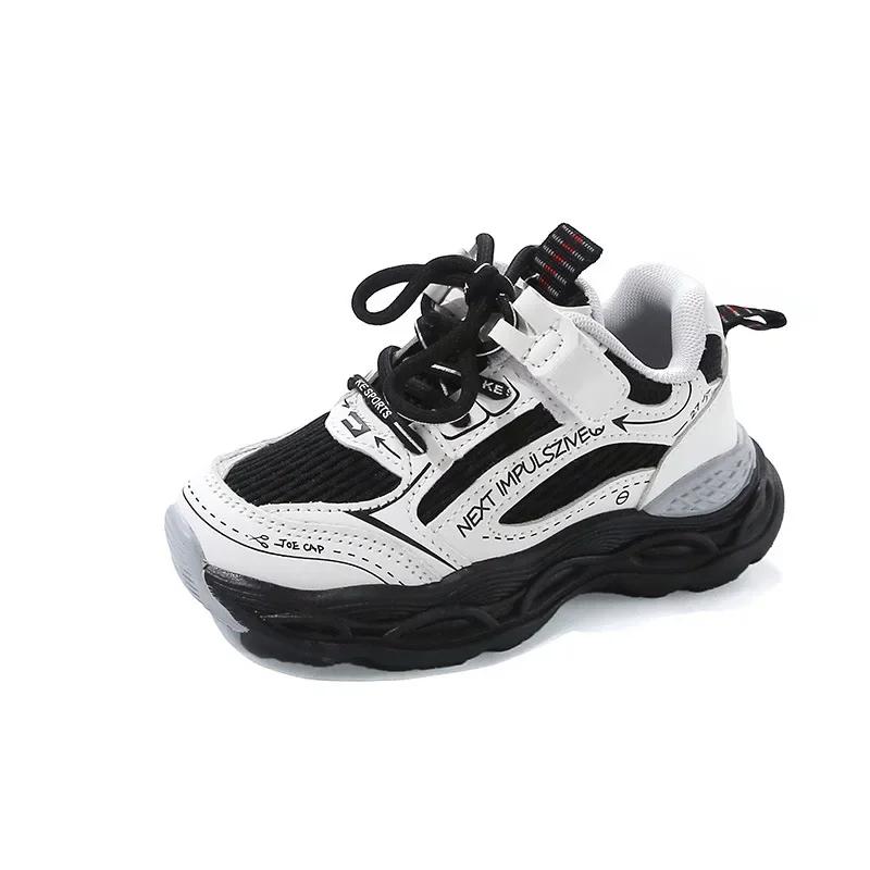 

Students Sports Shoes Hook&loop Boys Girls Casual Shoes Thick Soft Sole 2025 New Fashion Children Basketball Shoes Ins Trendy 22 чёрный