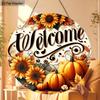 2D Flat 1pc Autumn Harvest Festival Welcome Wooden Art Round Sign, Farmhouse Harvest Thanksgiving Holiday Home Kitchen Front Porch Decoration, Wall