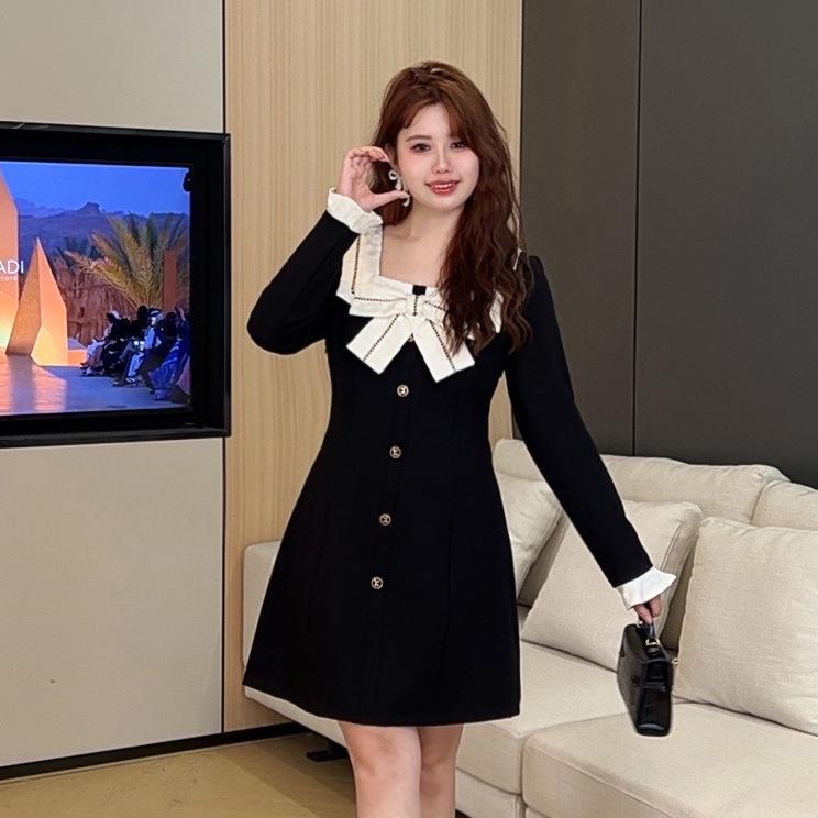 

New Spring Plus Size High-End Little Fragrance Style Fashion Dress for Women L 52.5-60kg чорний