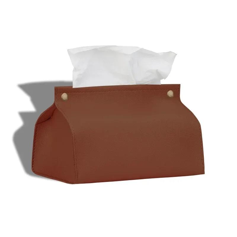 Tissue Bag PU Leather Napkin Holder Foldable Tissue Box Home Office Waterproof Dustproof Storage Sundries Ontaine European Style