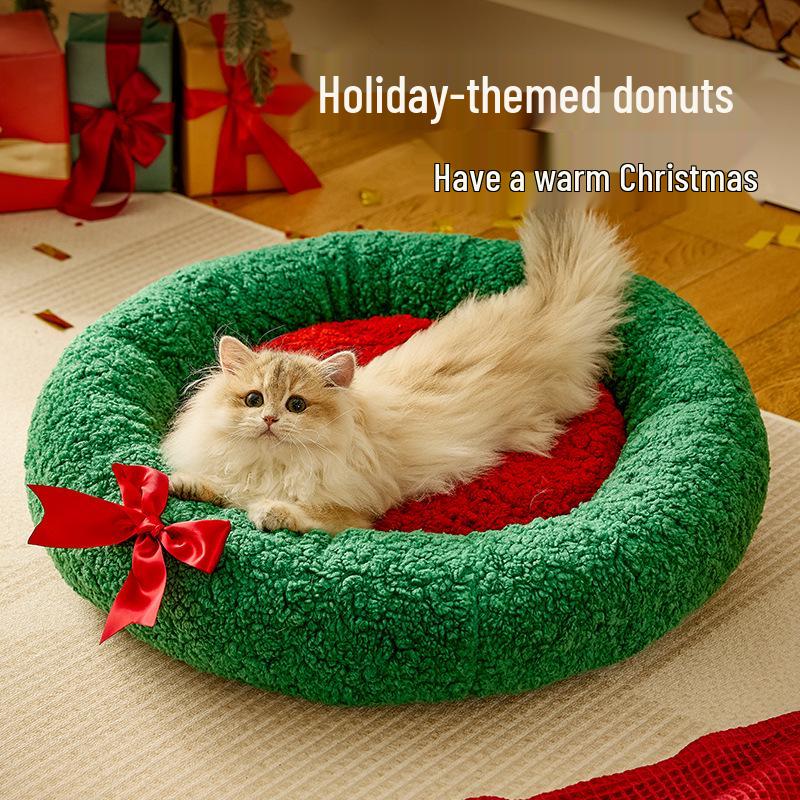 Weihnachtliches halboffenes warmes Haustierbett für Katzen und Hunde