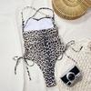 Sexy Leopard One Piece Swimwear Swimsuit Women Bandeau Bathing Suit Back Cross-Straps Beachwear