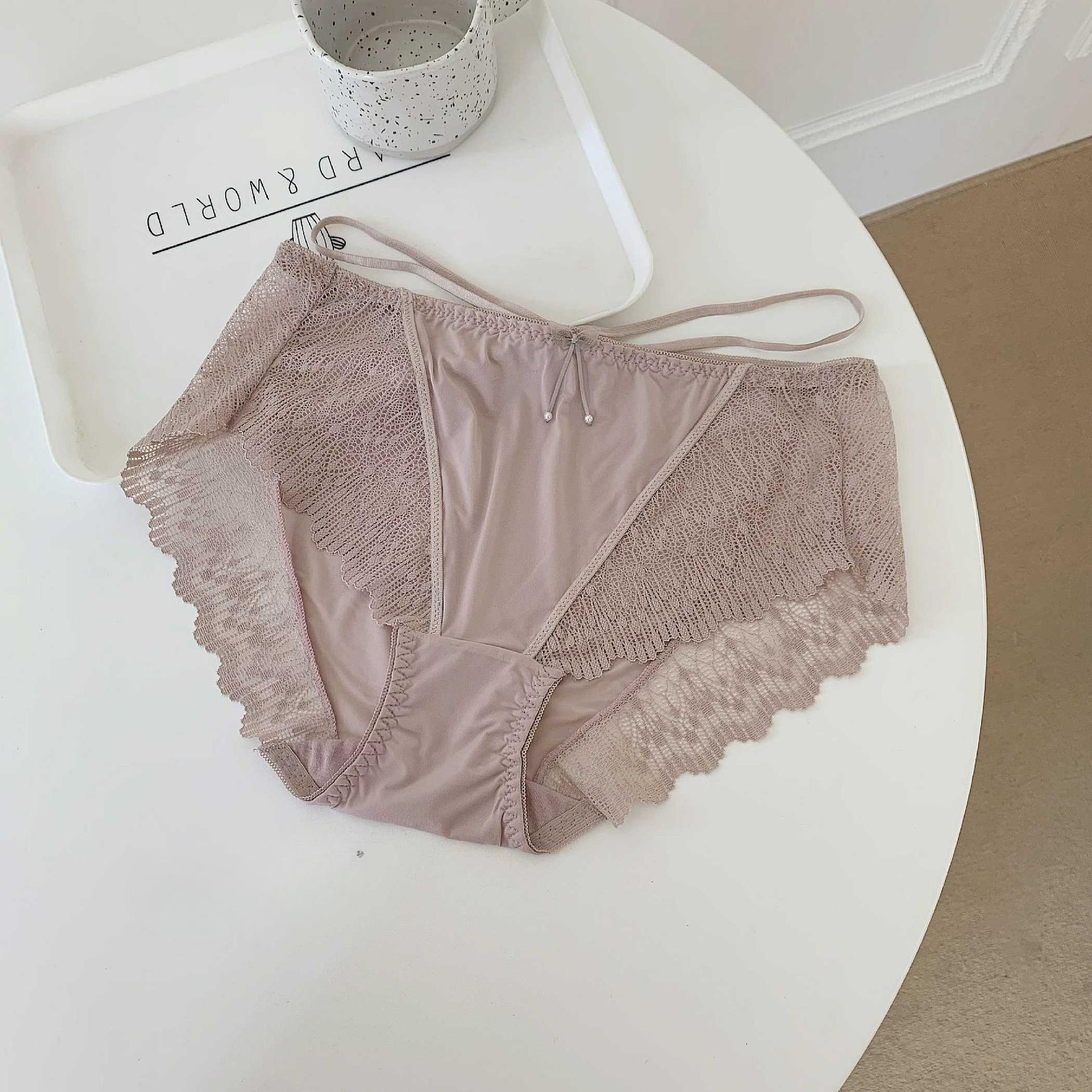 

Ladies Spring Summer New Sexy Lace Bow Hollow Breathable Comfortable Low Rise Panties XL розовый