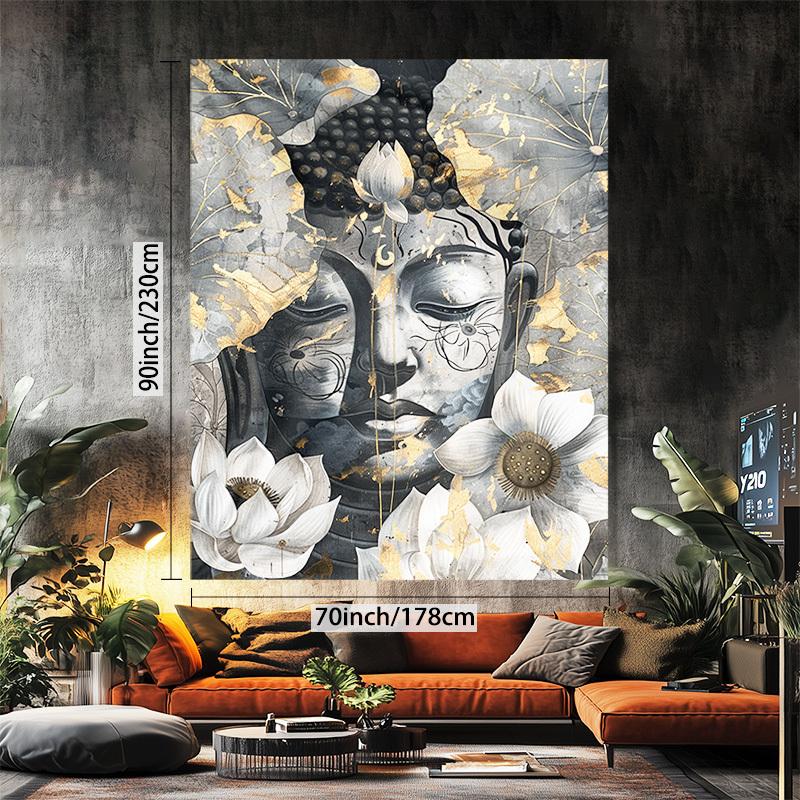 VIKAMA Elegant Buddha Lotus Carpet Wear Resistant Floor Mat For Living Room Bedroom Meditation Space Home Decoration 74x94cm(29x37in)