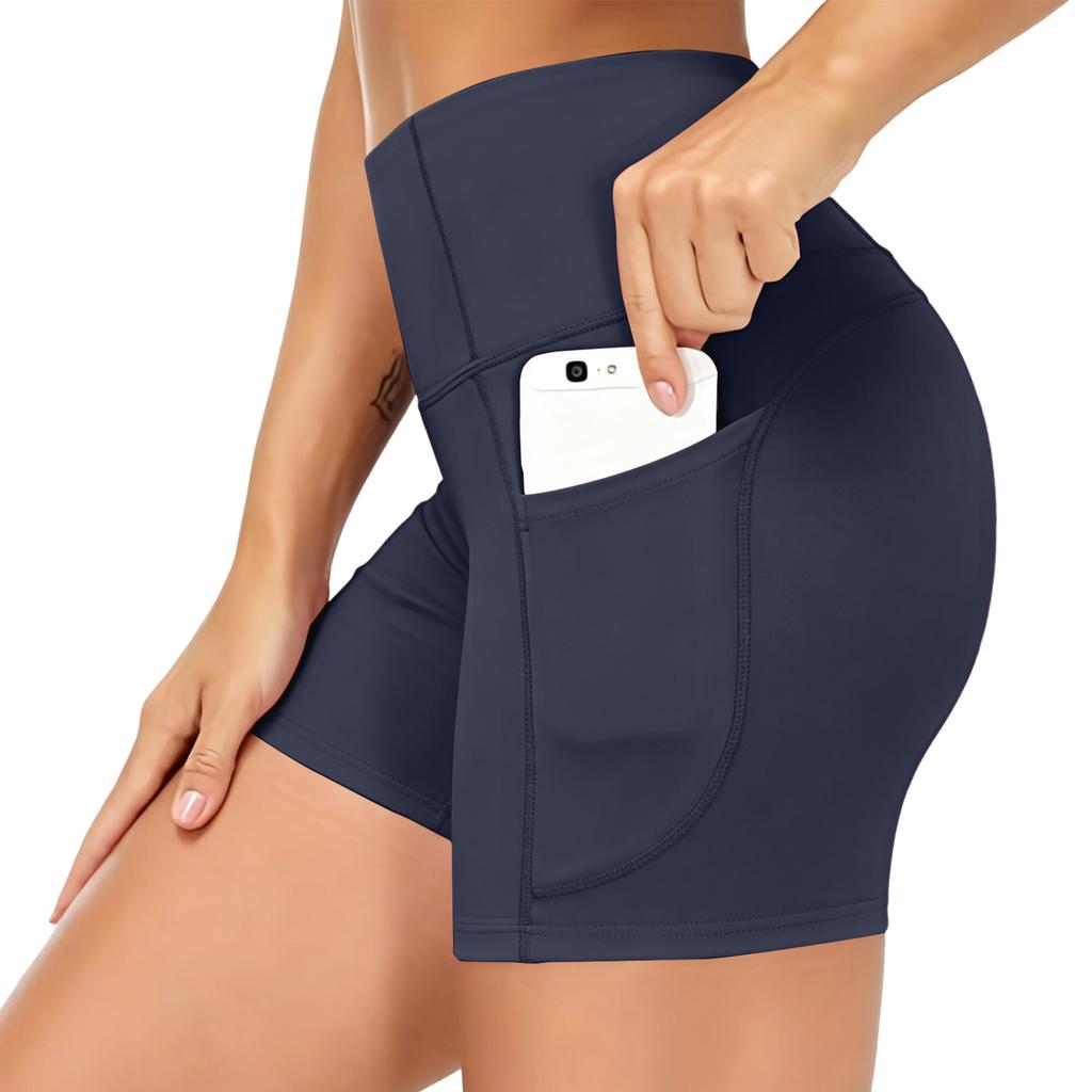 High Waist Yoga Shorts for Women with Side Pockets Stretch Athletic Fitness Workout Running Shorts Comfortable Fit
