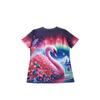 Camiseta Magenta Swan Feminina - Estampa Aurora & Floral, Design de Estampa de Inverno Encantado para Uso Casual Diário