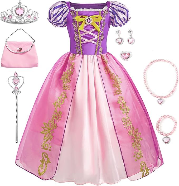 

Yi-gog Princess Dress, Luxury 7-Piece Set for Girls, Princess-Style Dress, Children s Costume, Birthday/Christmas Gift (Purple, Child s Size - 130cm)