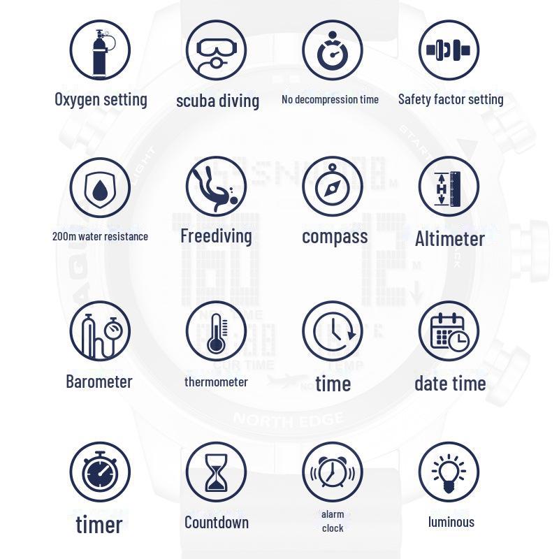 C Sports Outdoor 100m Wasserdichte Smarte Taucheruhr mit Höhenmesser, Thermometer, Kompass & Multifunktionsmerkmalen