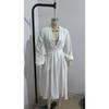 Women's Stand Collar V Neck Long Sleeve Chiffon Maxi Dress High Waist Solid Color Casual Dress