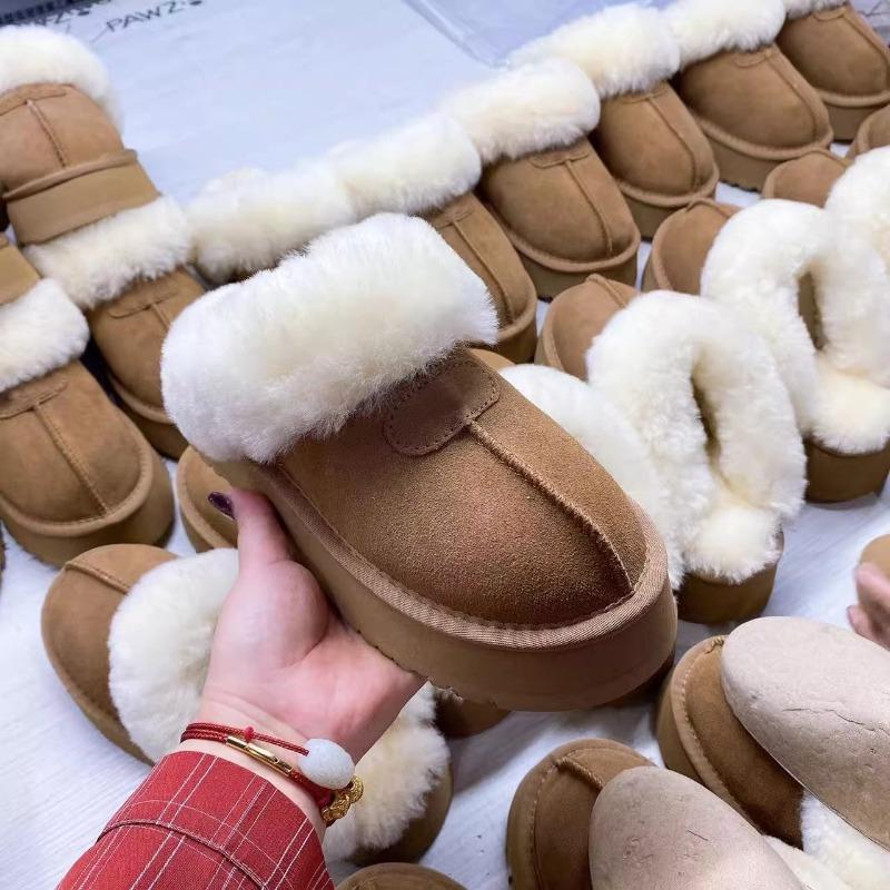 Thick-soled Bag Head, Hairy Half Slippers, Snow Boots, and Women's New Winter Heightening Warm Home Cotton Slippers