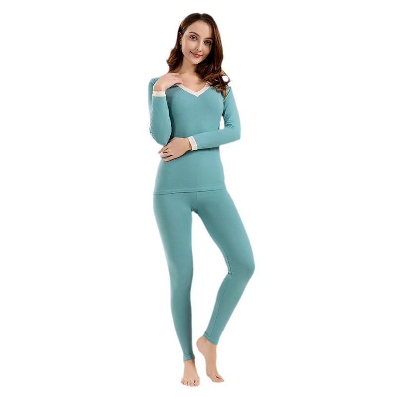 Women's V-Neck Pure Cotton Warm Base Layer Set - Autumn/Winter