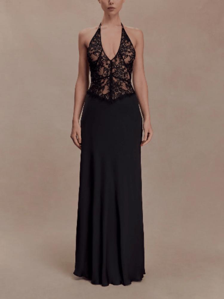 European & American Women s Sexy Lace Patchwork Halter Dress with Open Back Medium